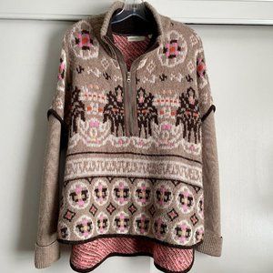 Anthropologie Sleeping on Snow Fairbanks Half Zip Wool Sweater Tan Tribal XS/S